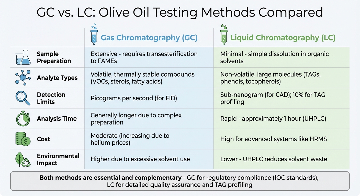 Gas Chromatography vs Liquid Chromatography for Olive Oil Testing Comparison