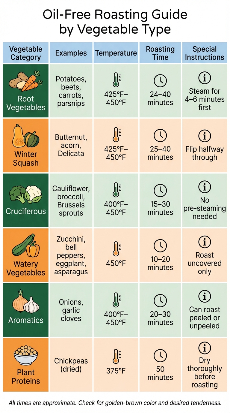 Oil-Free Roasting Guide: Temperature and Time Chart by Vegetable Type