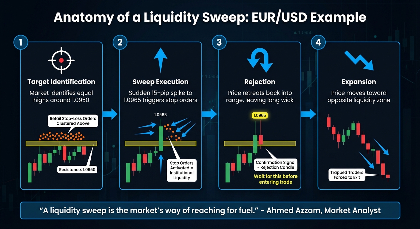 How Liquidity Sweeps Work: 4-Step Process from Target to Expansion