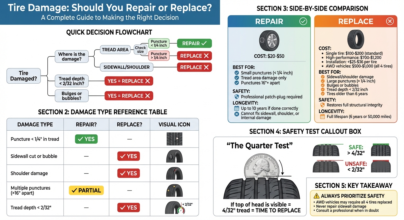 Tire Repair vs Replacement Decision Guide: Cost, Safety and Damage Types
