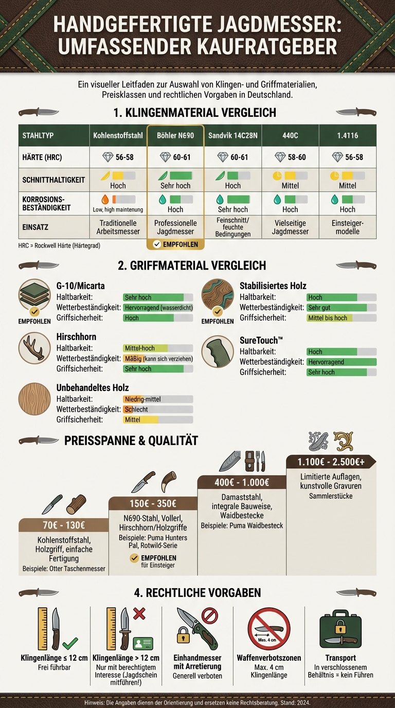 Handgefertigte Jagdmesser Kaufentscheidung: Materialien, Preise und Qualitätsmerkmale im Vergleich