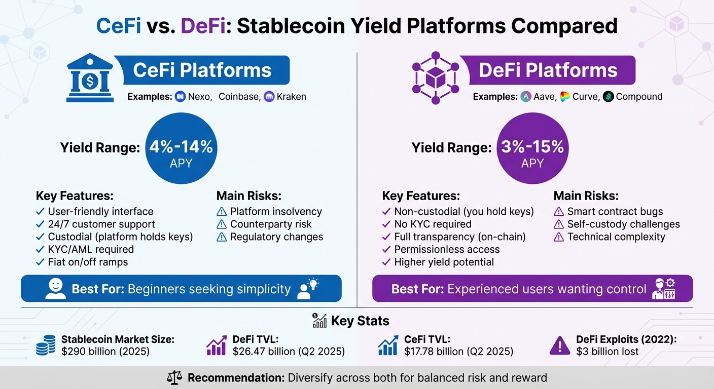 CeFi vs DeFi Stablecoin Yield Platforms Comparison Chart