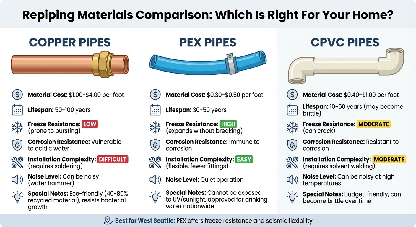 Copper vs PEX vs CPVC Pipe Comparison Chart for Home Repiping