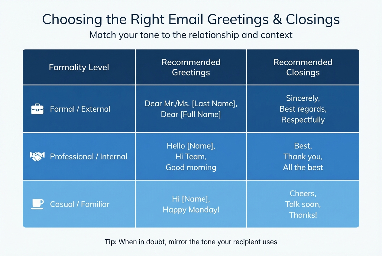 Email Greeting and Closing Formality Guide for Business Communication