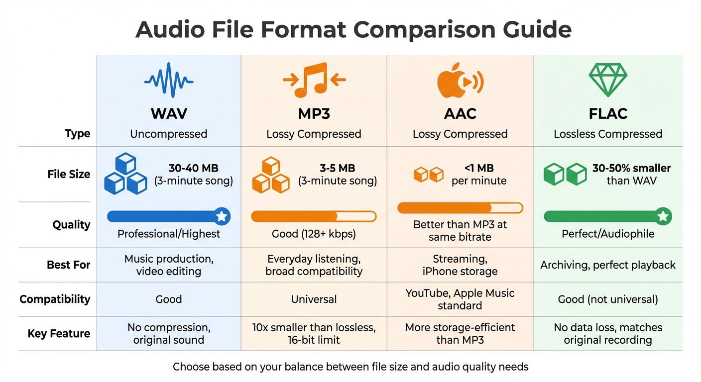 Audio File Format Comparison: MP3, WAV, AAC, and FLAC