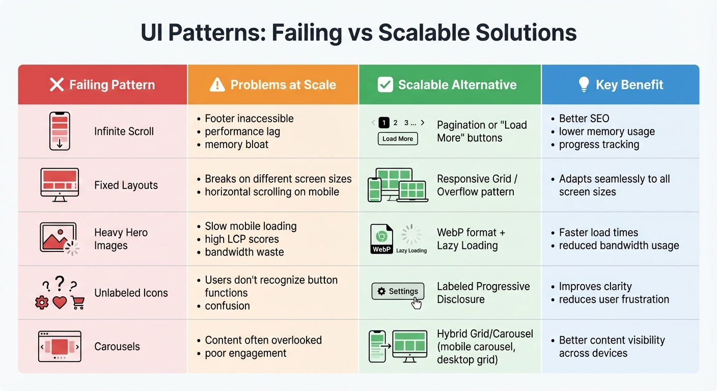 Failing UI Patterns vs Scalable Alternatives Comparison Chart