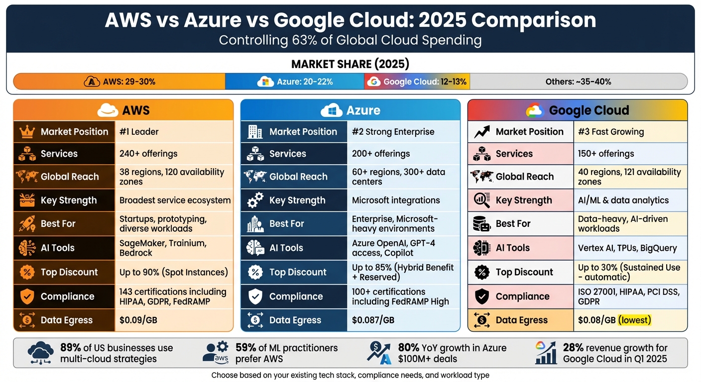 AWS vs Azure vs Google Cloud 2025: Market Share, Pricing & Key Features Comparison