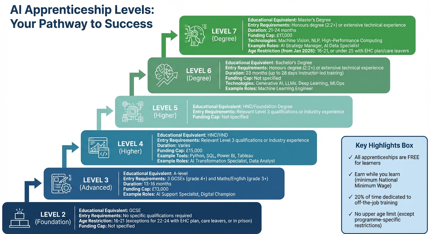 UK AI Apprenticeship Levels: Entry Requirements and Career Pathways 2025