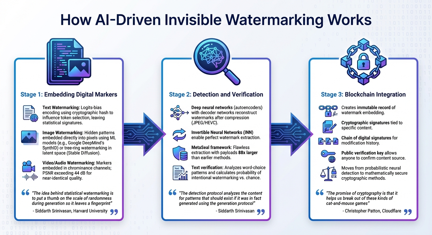 How AI Watermarking Works: Embedding, Detection, and Blockchain Verification