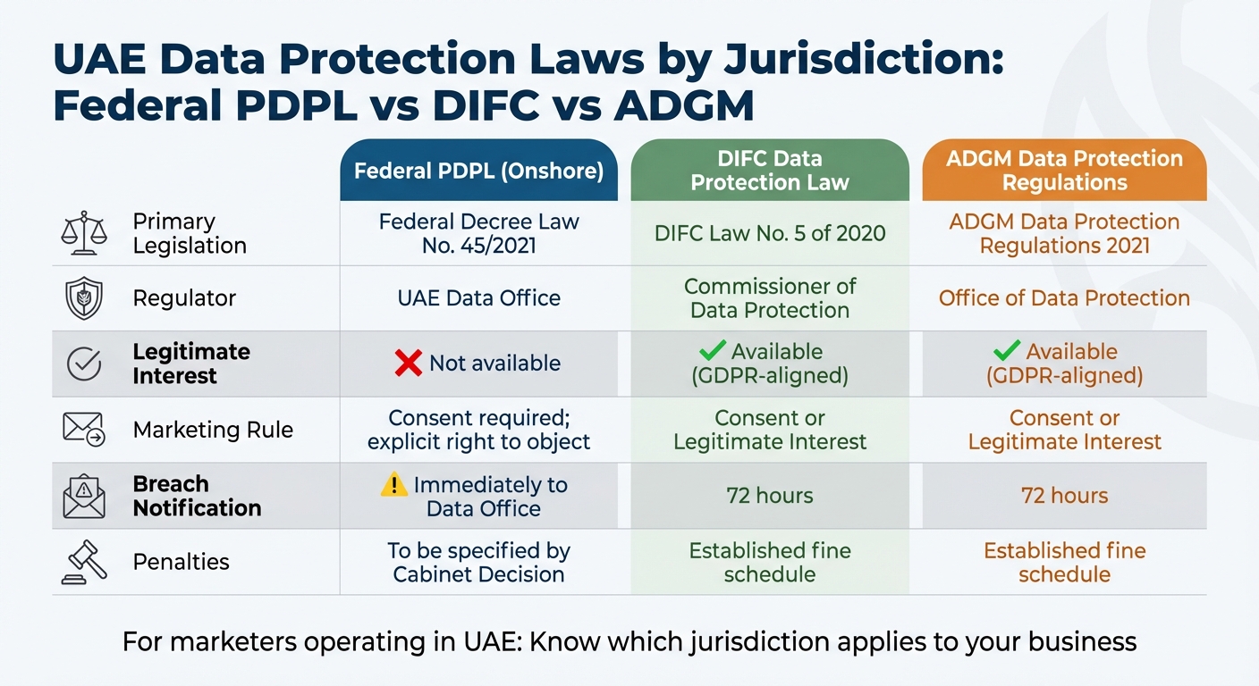 UAE Data Protection Laws Comparison: Federal PDPL vs DIFC vs ADGM