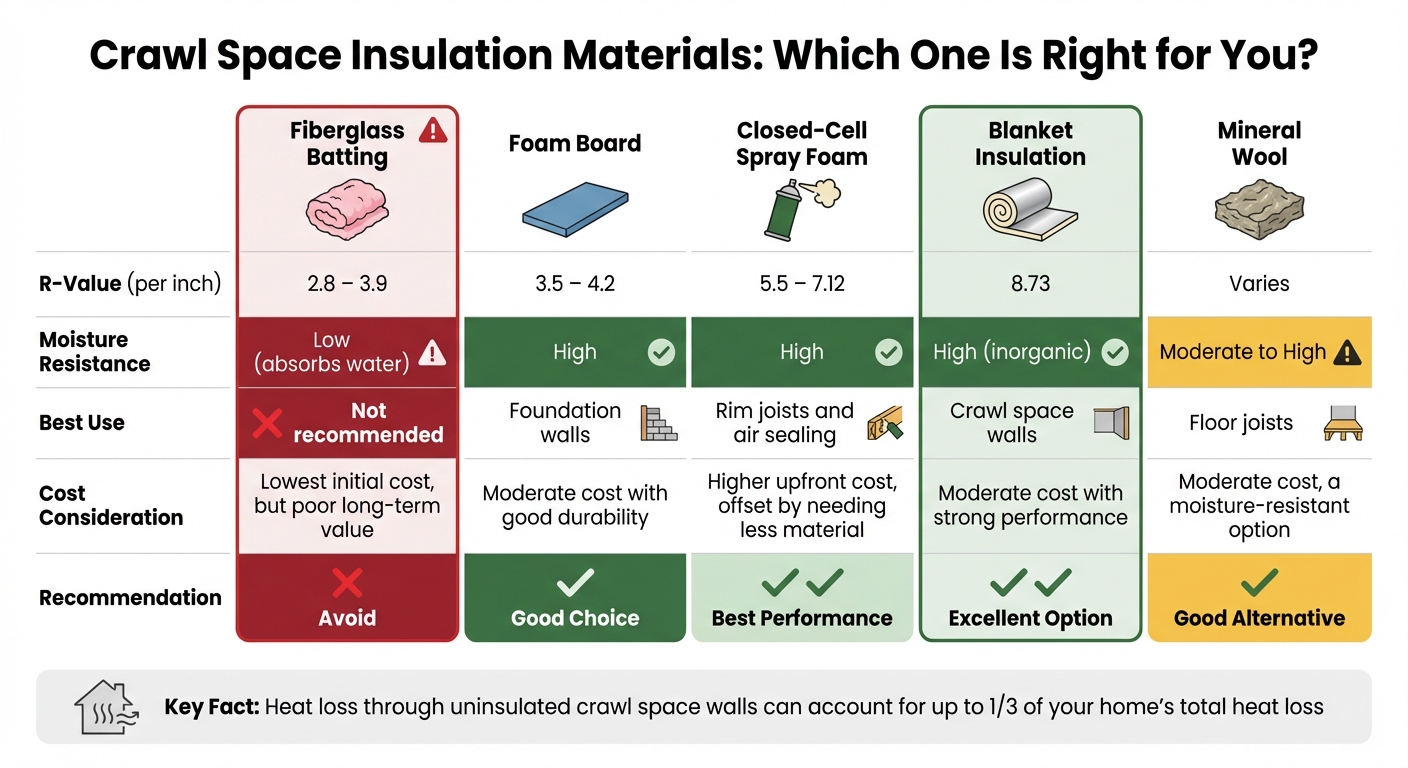 Crawl Space Insulation Materials Comparison Chart