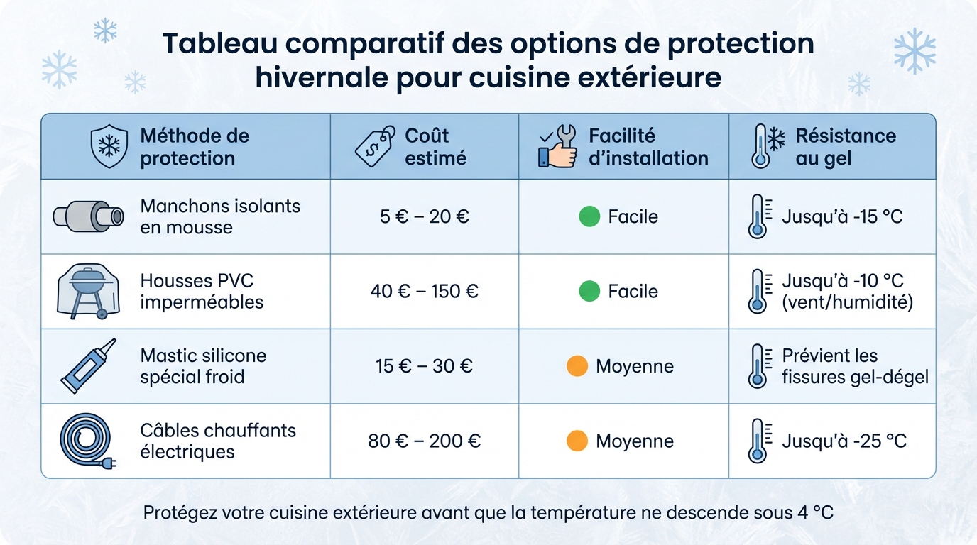 Comparaison des méthodes de protection hivernale pour cuisine extérieure