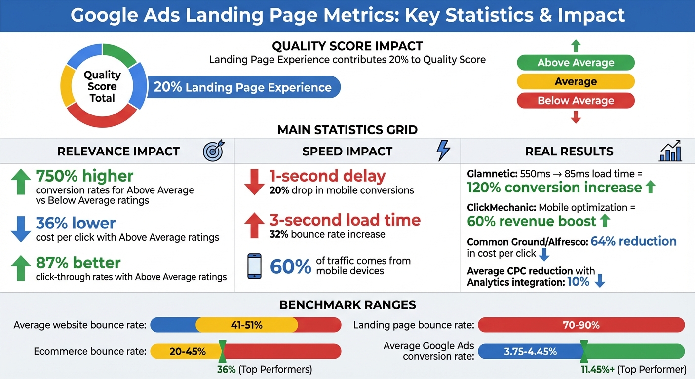Google Ads landing page optimization chart explaining Quality Score, CPC, and conversion rate impacts
