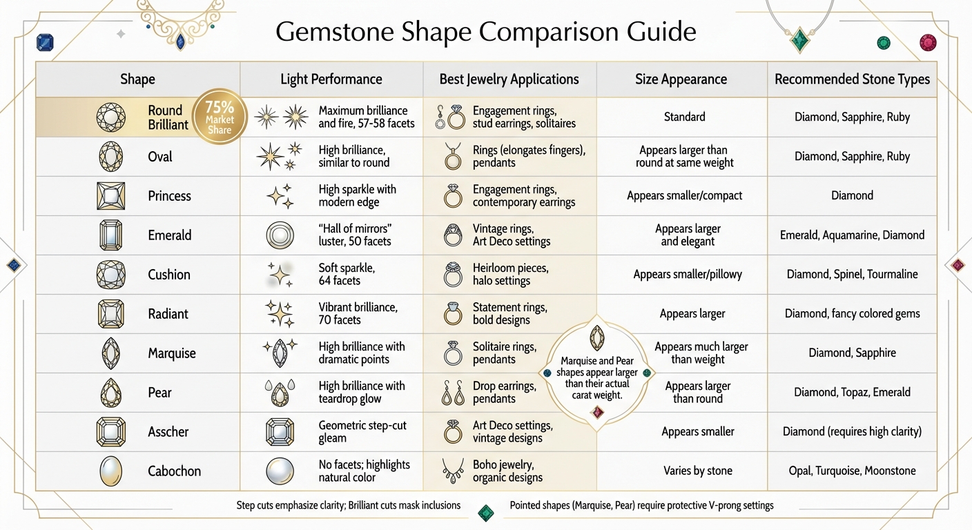 Gemstone Shape Comparison Guide: Light Performance, Applications, and Size Appearance