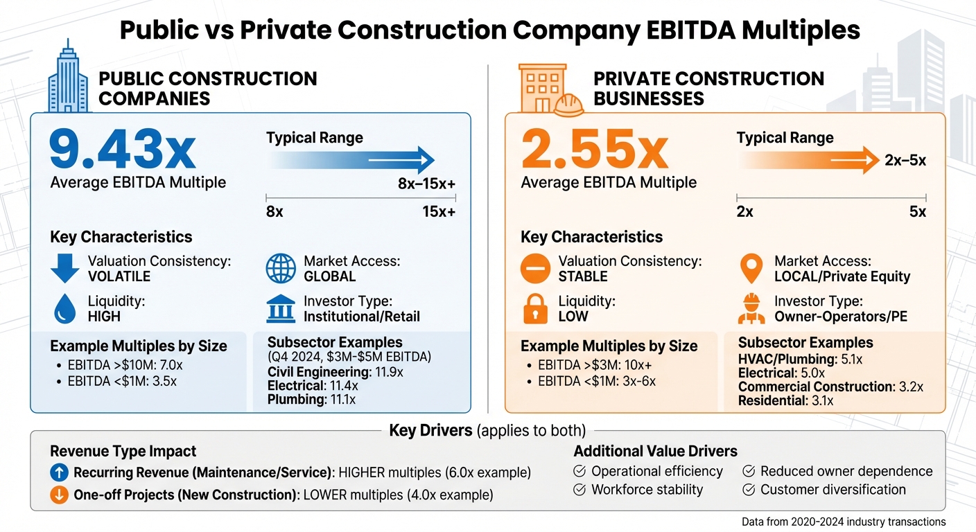 Public vs Private Construction Company EBITDA Multiples Comparison