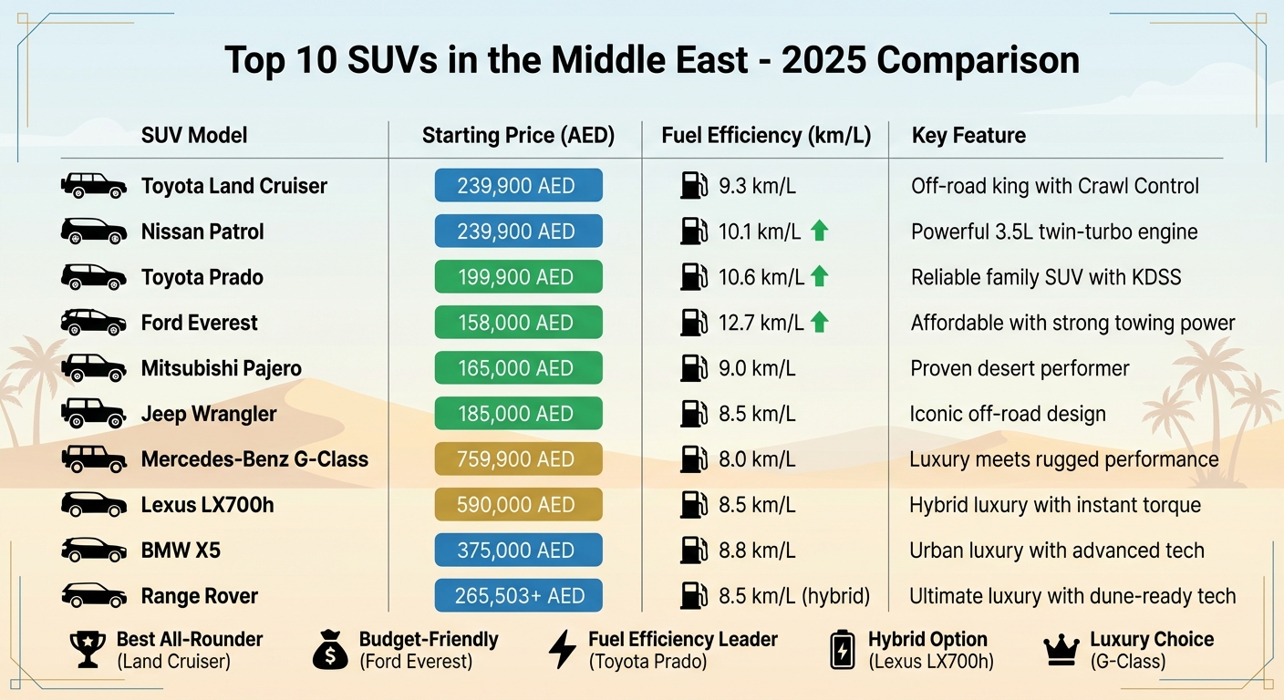 Top 10 SUVs in Middle East: Price, Fuel Efficiency & Key Features Comparison 2025