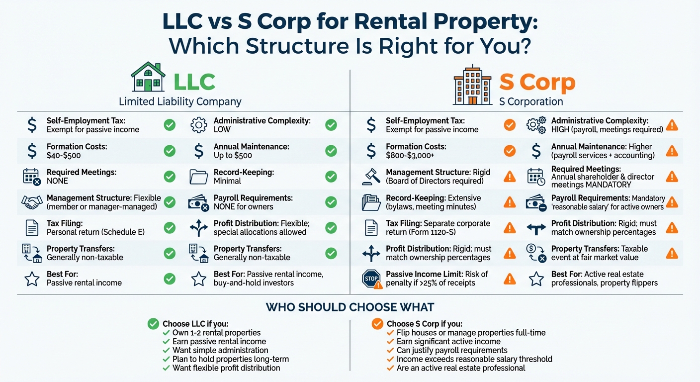 LLC vs S Corp for Rental Property: Complete Comparison Chart