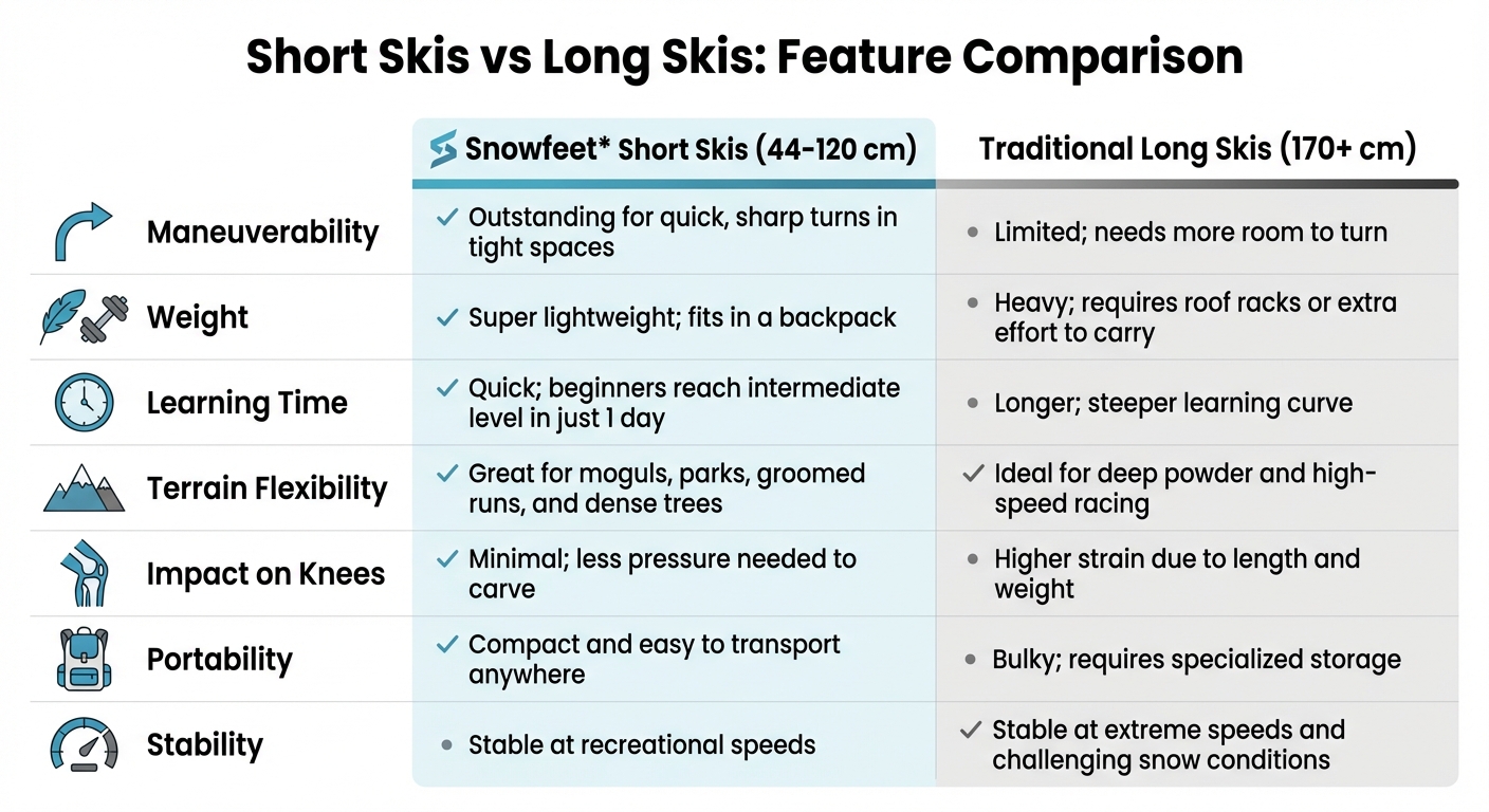 Sammenligningstabel: korte ski vs lange ski