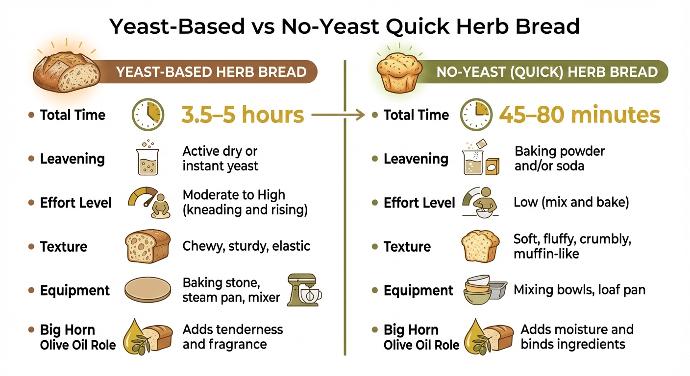 Yeast-Based vs No-Yeast Quick Herb Bread Comparison