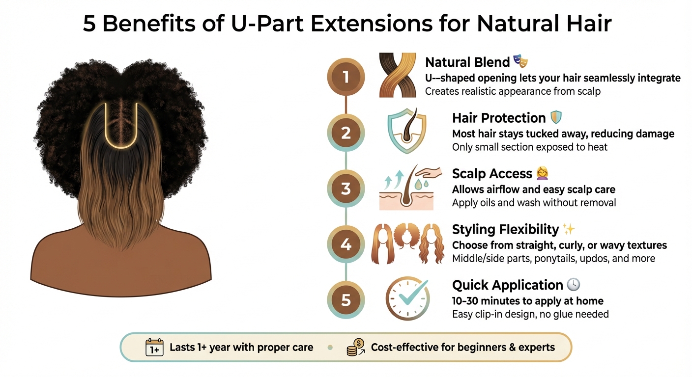 5 Key Benefits of U-Part Hair Extensions Infographic