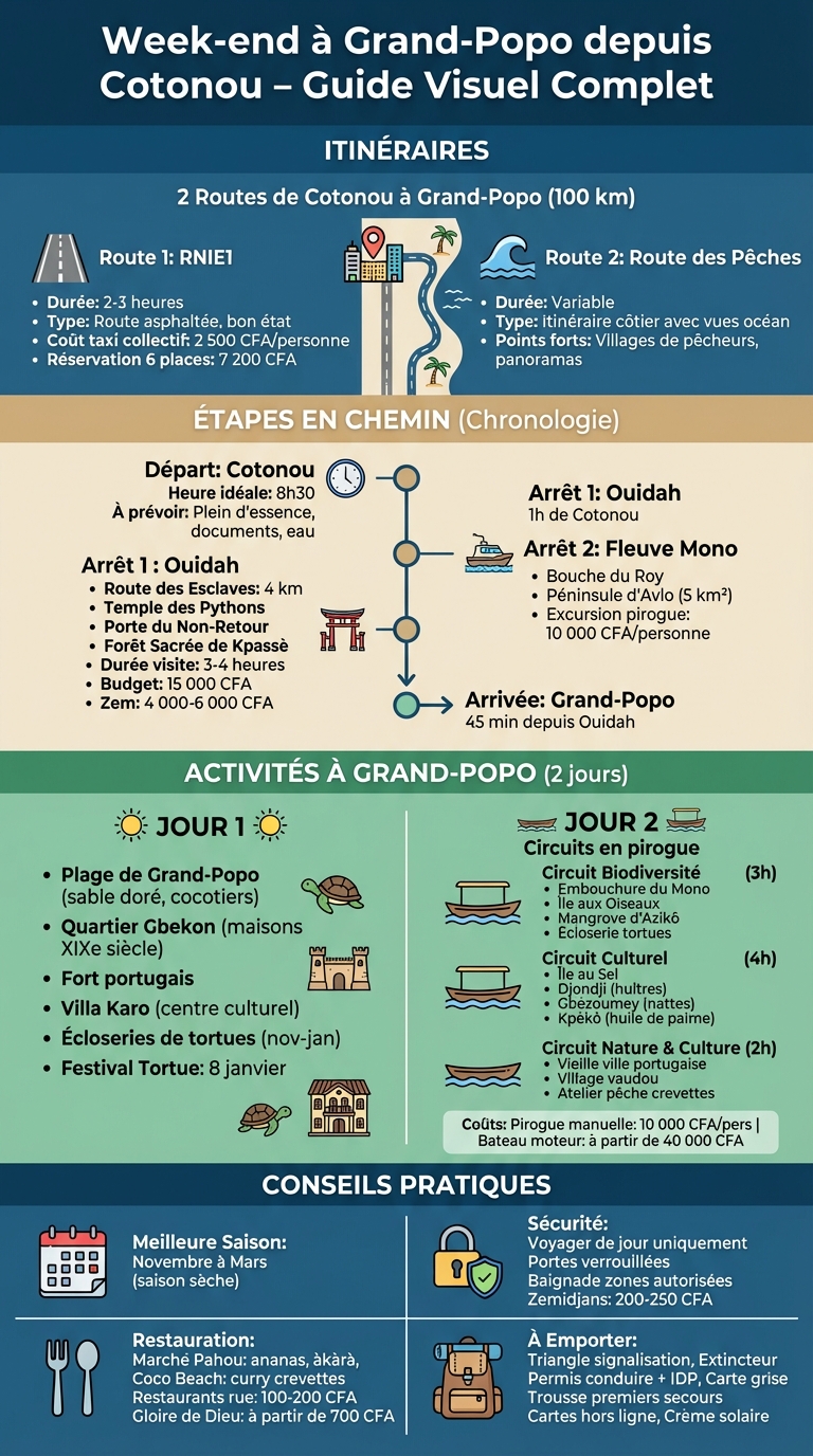 Guide complet du road trip Cotonou-Grand-Popo : itinéraires, étapes et activités
