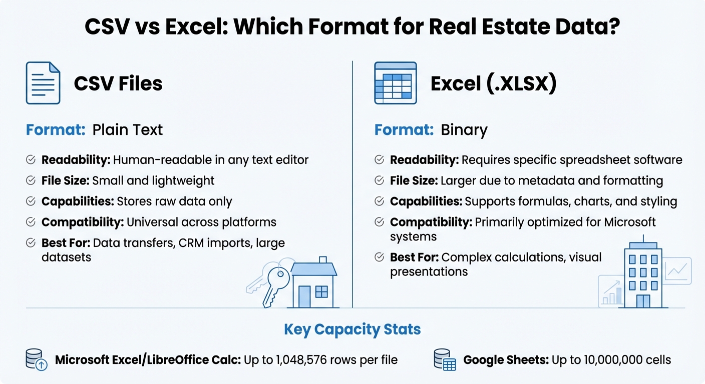 CSV vs Excel File Format Comparison for Real Estate Data