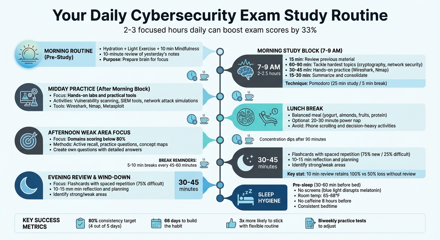 Daily Cybersecurity Study Routine Schedule with Time Blocks