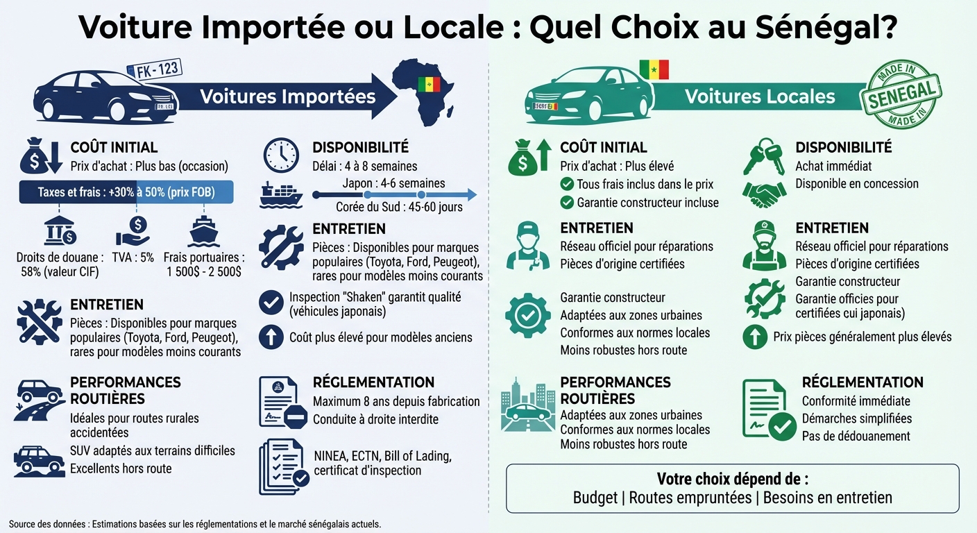 Comparaison voitures importées vs locales au Sénégal : coûts, délais et entretien