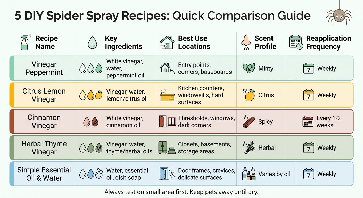 DIY Spider Spray Recipes Comparison: Ingredients, Uses, and Reapplication Schedule