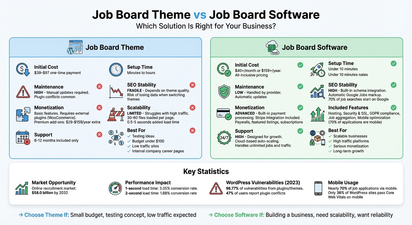Job Board Theme vs Job Board Software: Complete Feature and Cost Comparison