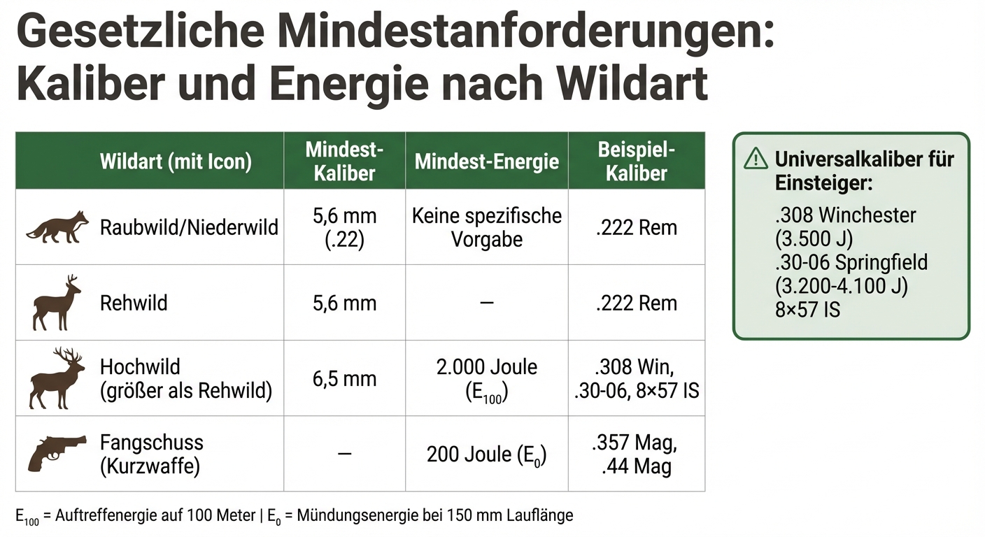 Kaliber-Anforderungen für verschiedene Wildarten in Deutschland