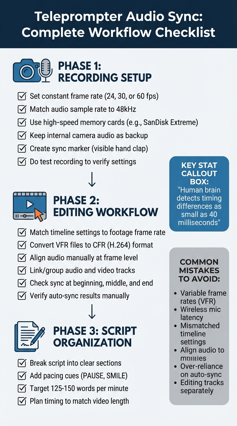 Audio-Video Sync Checklist: Recording to Editing Workflow