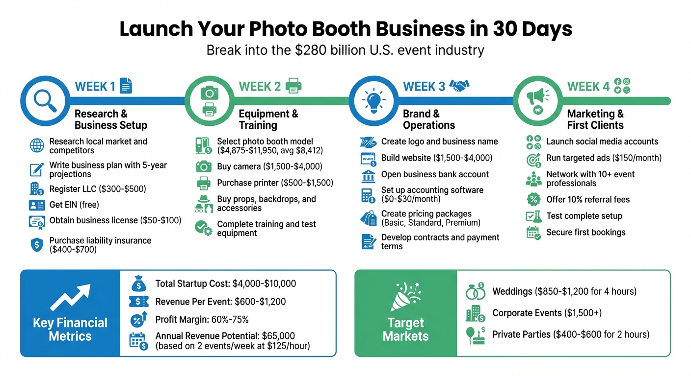 30-Day Photo Booth Business Launch Timeline with Startup Costs and Revenue Projections