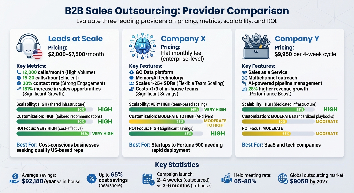 B2B Sales Outsourcing Companies Comparison: Leads at Scale vs Company X vs Company Y