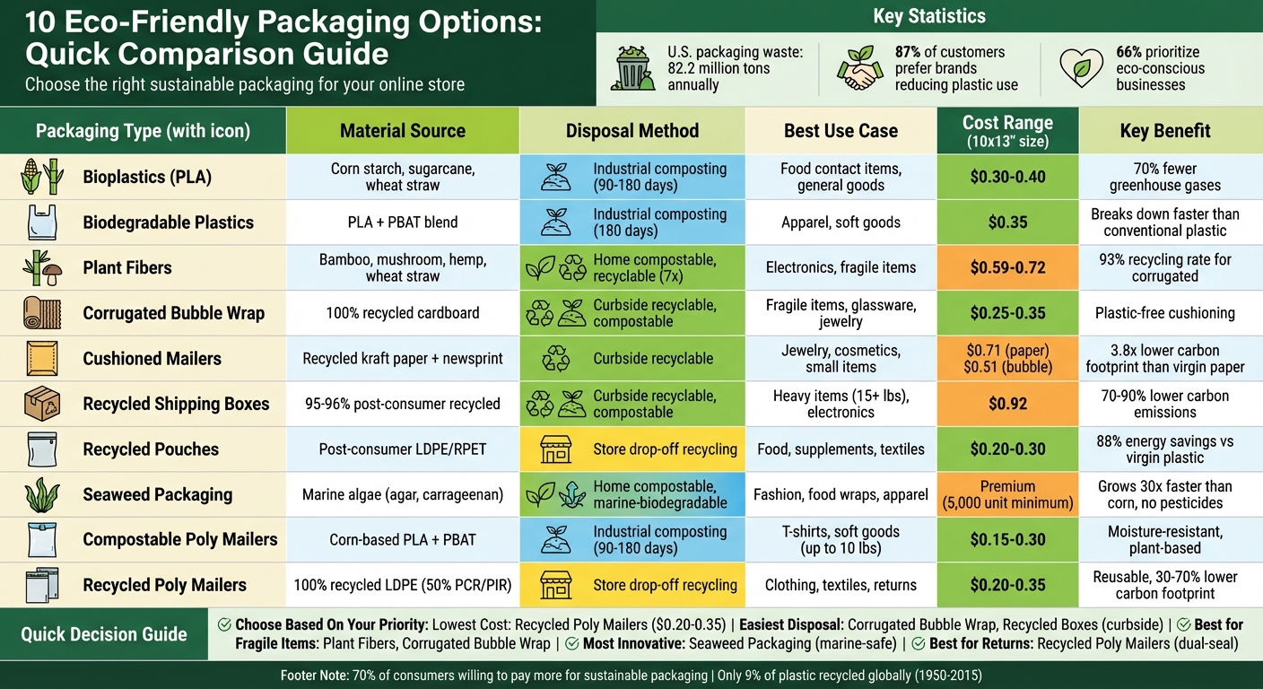 Eco-Friendly Packaging Options Comparison: Materials, Costs, and Environmental Impact