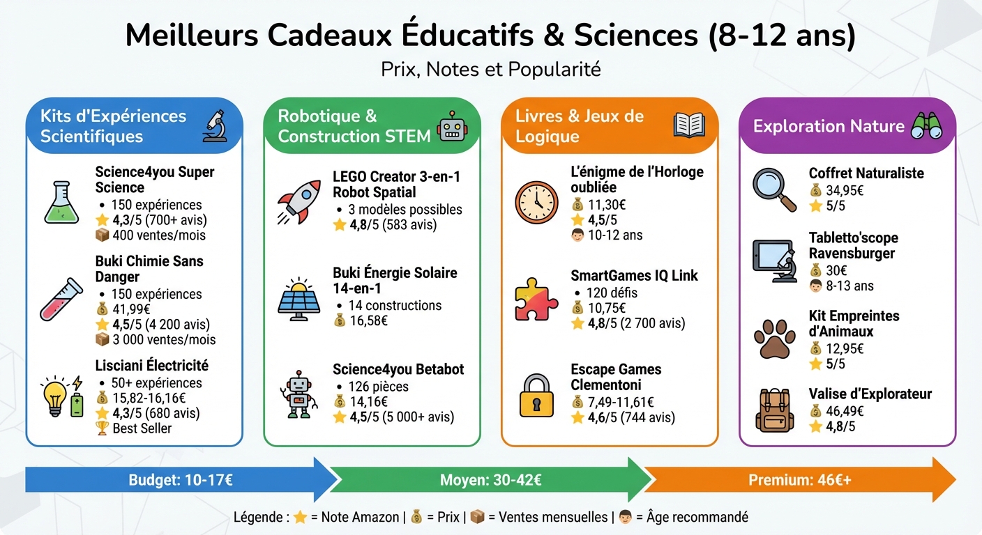 Comparatif des meilleurs cadeaux éducatifs STEM pour garçons 8-12 ans avec prix et notes