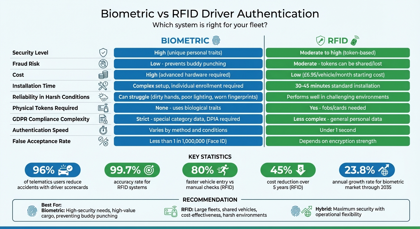 Biometric vs RFID Driver Authentication: Complete Feature Comparison