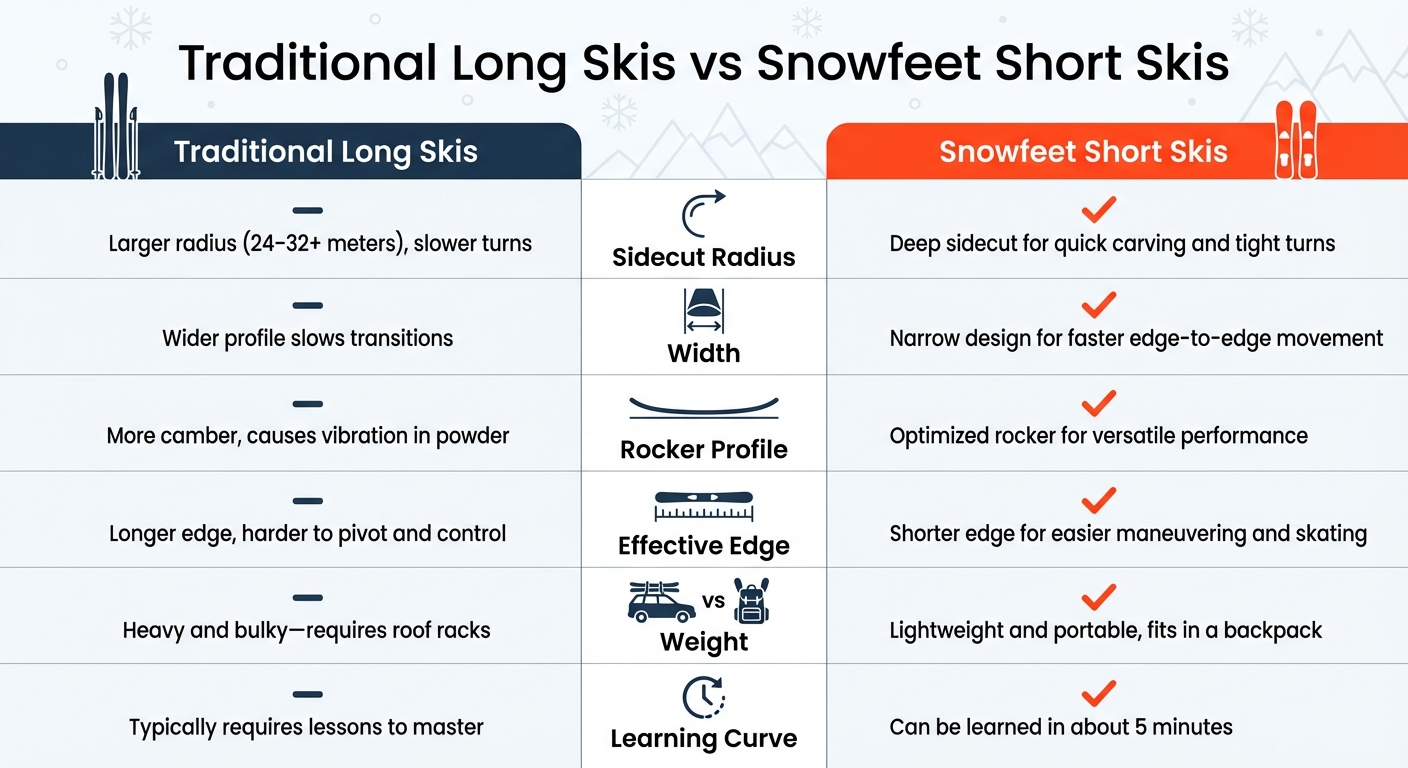 Sammenligning af ydeevne mellem traditionelle lange ski og Snowfeet Short Skis