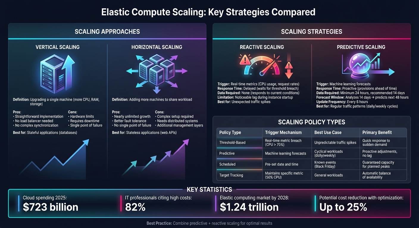 Elastic Compute Scaling Strategies Comparison: Vertical vs Horizontal and Reactive vs Predictive