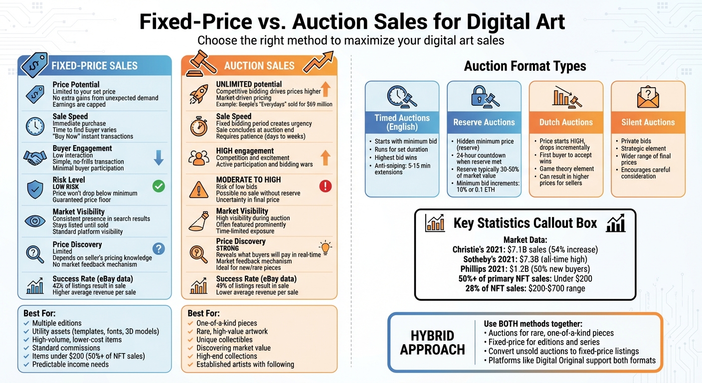 Fixed-Price vs Auction Sales for Digital Art: Complete Comparison Guide