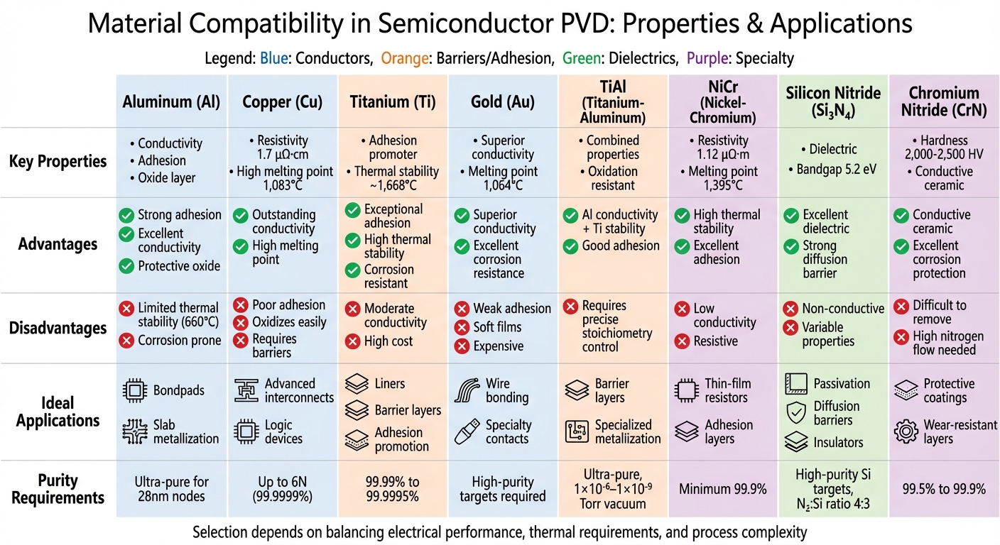 Semiconductor PVD Materials Comparison: Properties and Applications