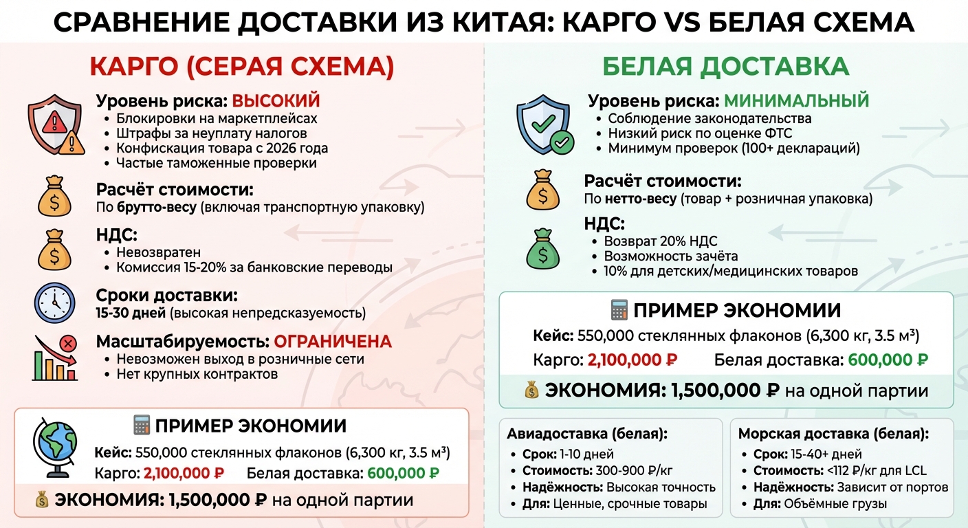 Карго vs белая доставка из Китая: сравнение рисков, стоимости и сроков