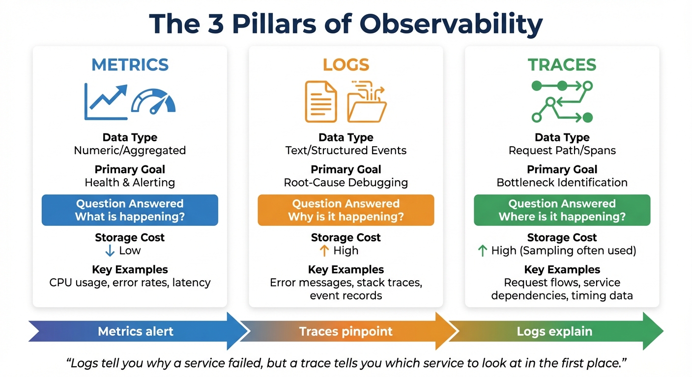 The 3 Pillars of Observability: Metrics, Logs, and Traces Comparison