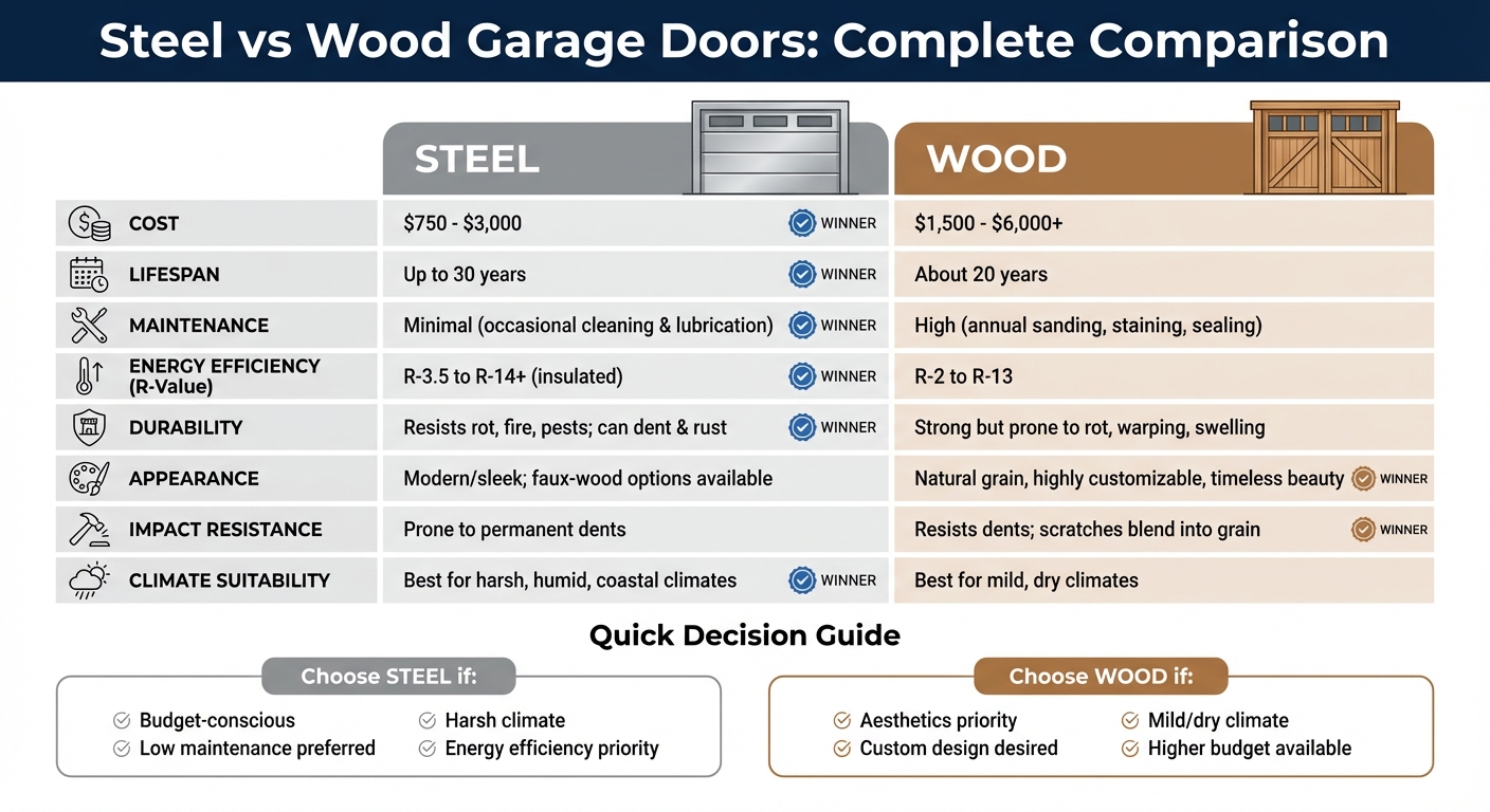 Steel vs Wood Garage Doors Comparison Chart