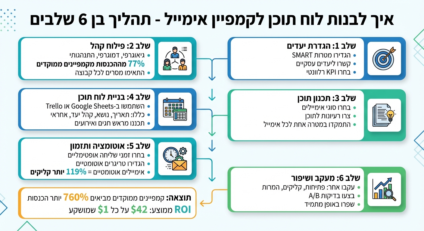 תהליך בניית לוח תוכן לקמפיין אימייל מרקטינג - 6 שלבים
