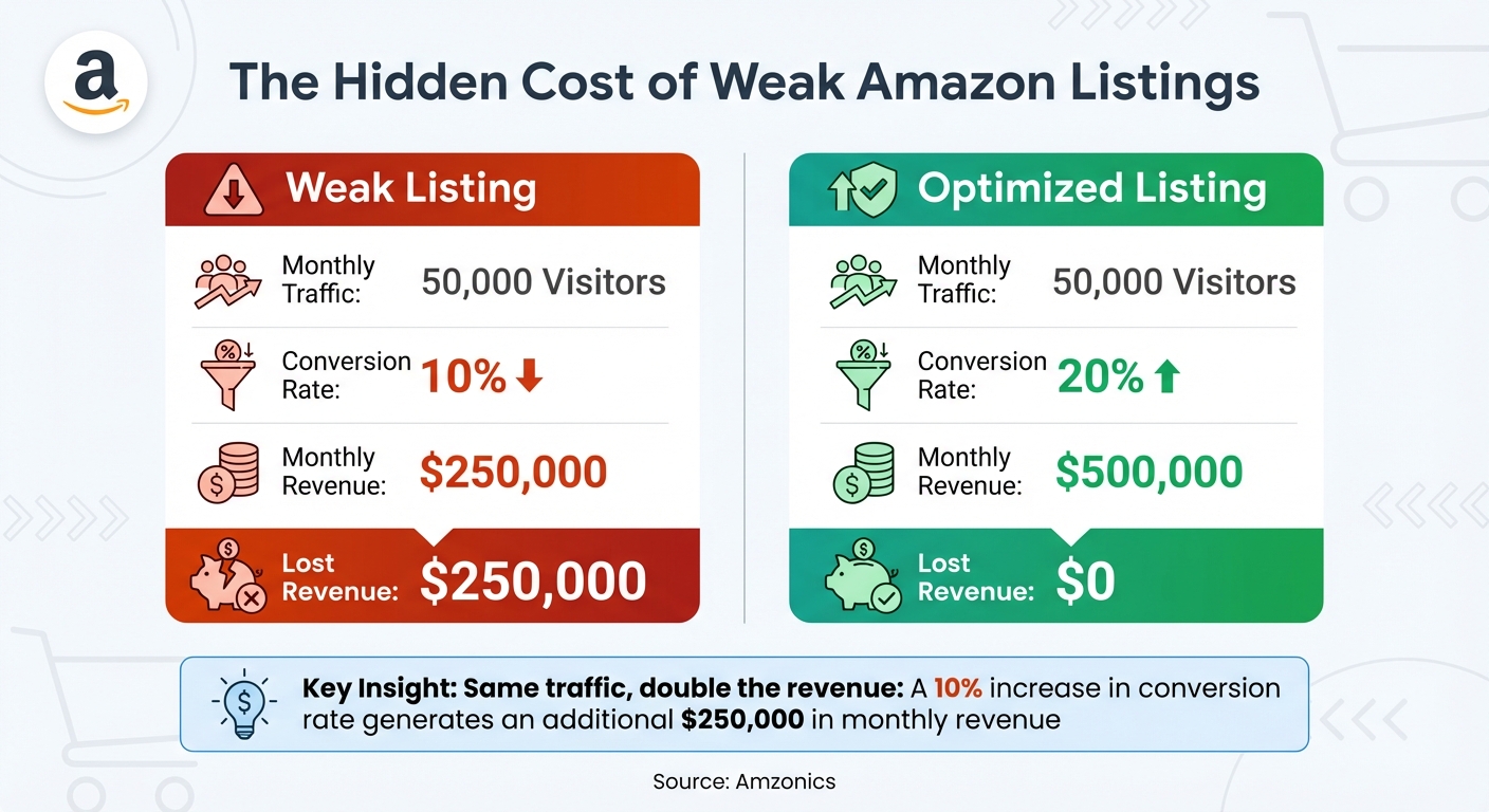 Impact of Weak vs Optimized Amazon Listings on Revenue and Conversion