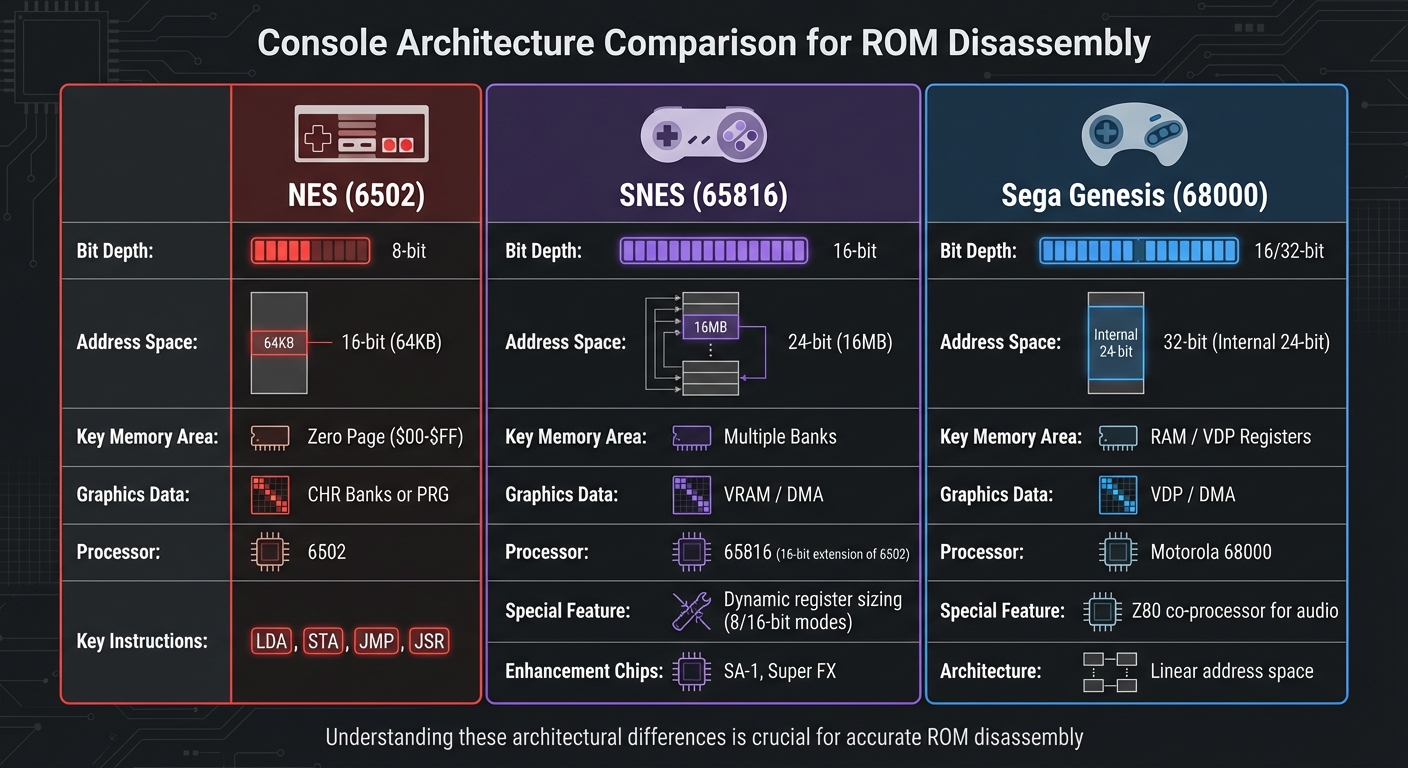 NES vs SNES vs Sega Genesis ROM Architecture Comparison