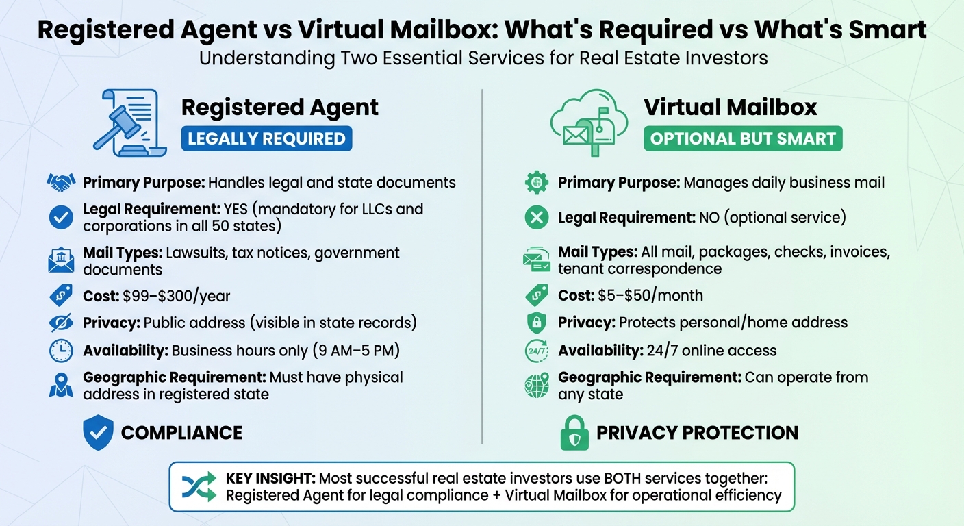 Registered Agent vs Virtual Mailbox Comparison for Real Estate Investors