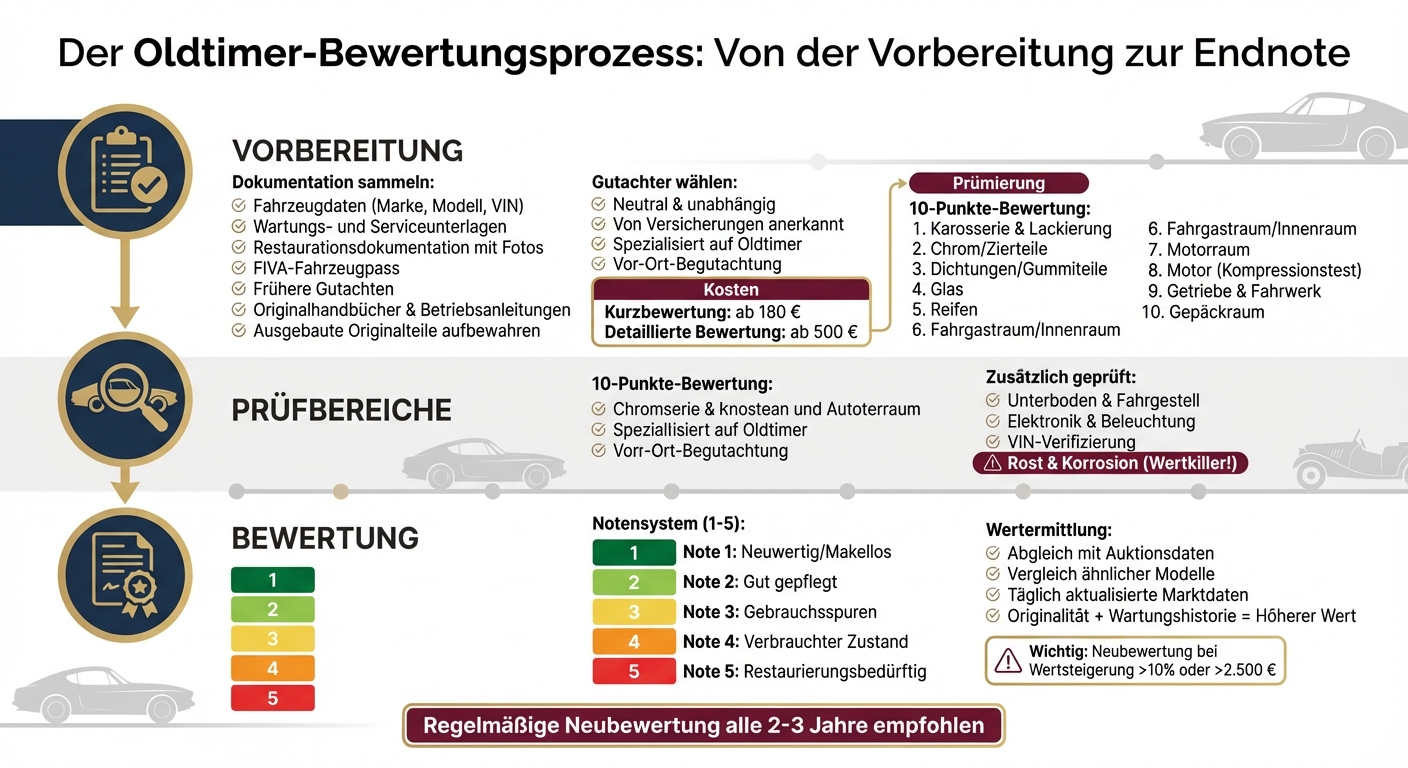 Oldtimer-Bewertung: 3-Schritte-Prozess von Vorbereitung bis Endnote