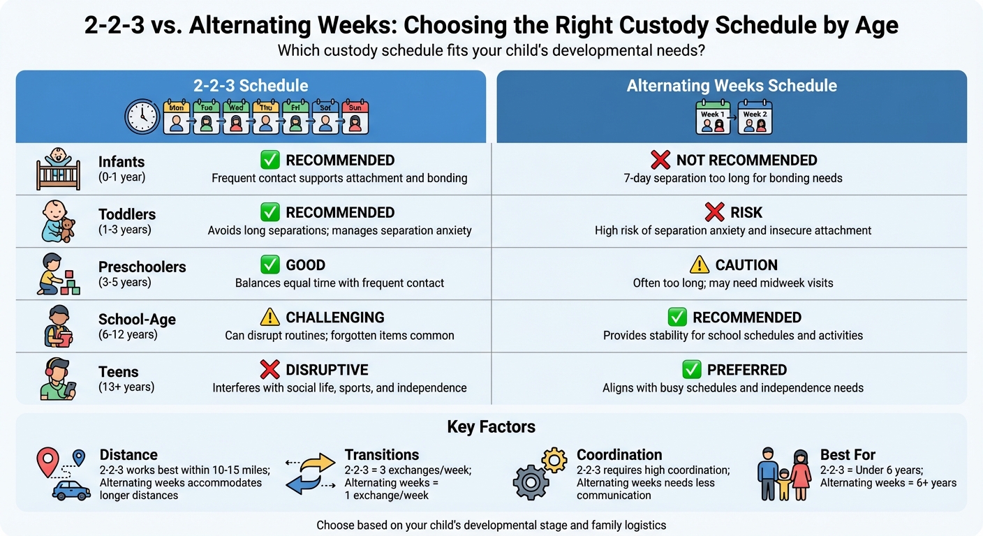 2-2-3 vs Alternating Weeks Custody Schedule Comparison by Child Age